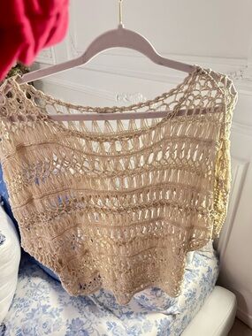 Brandy Melville Beige Crochet Knit Top